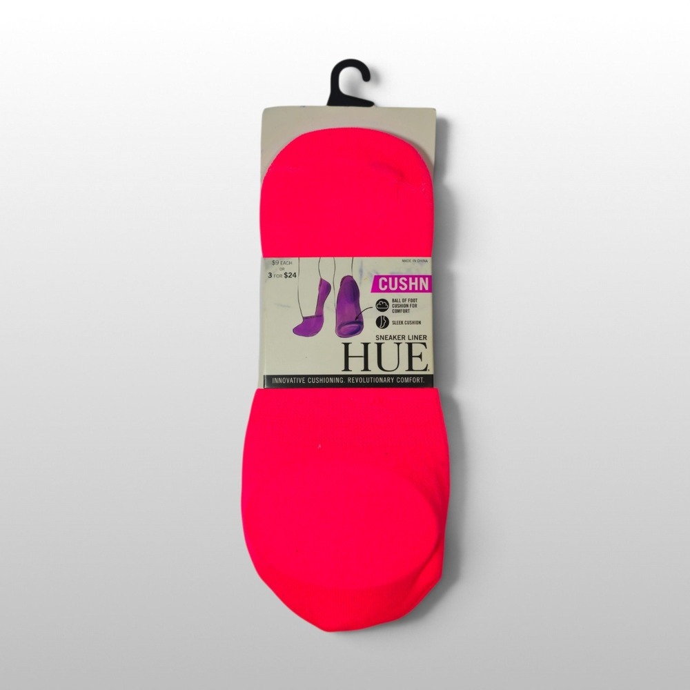 Women Cushioned Socks Sneaker Liner No Show Neon Pink HUE New Padded Activewear